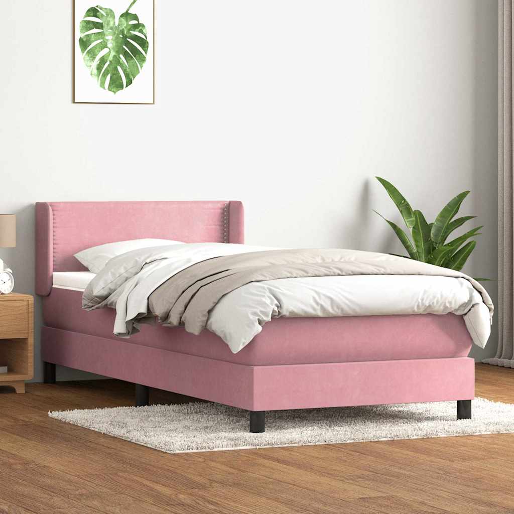 vidaXL Boxspringbett mit Matratze Rosa 100x220 cm Samt