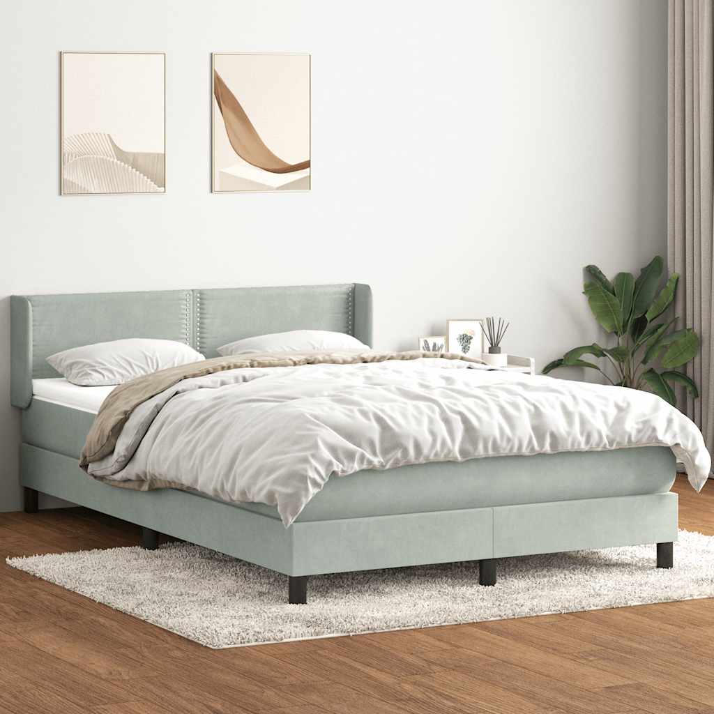 vidaXL Pat box spring cu saltea, gri deschis, 140x220 cm, catifea