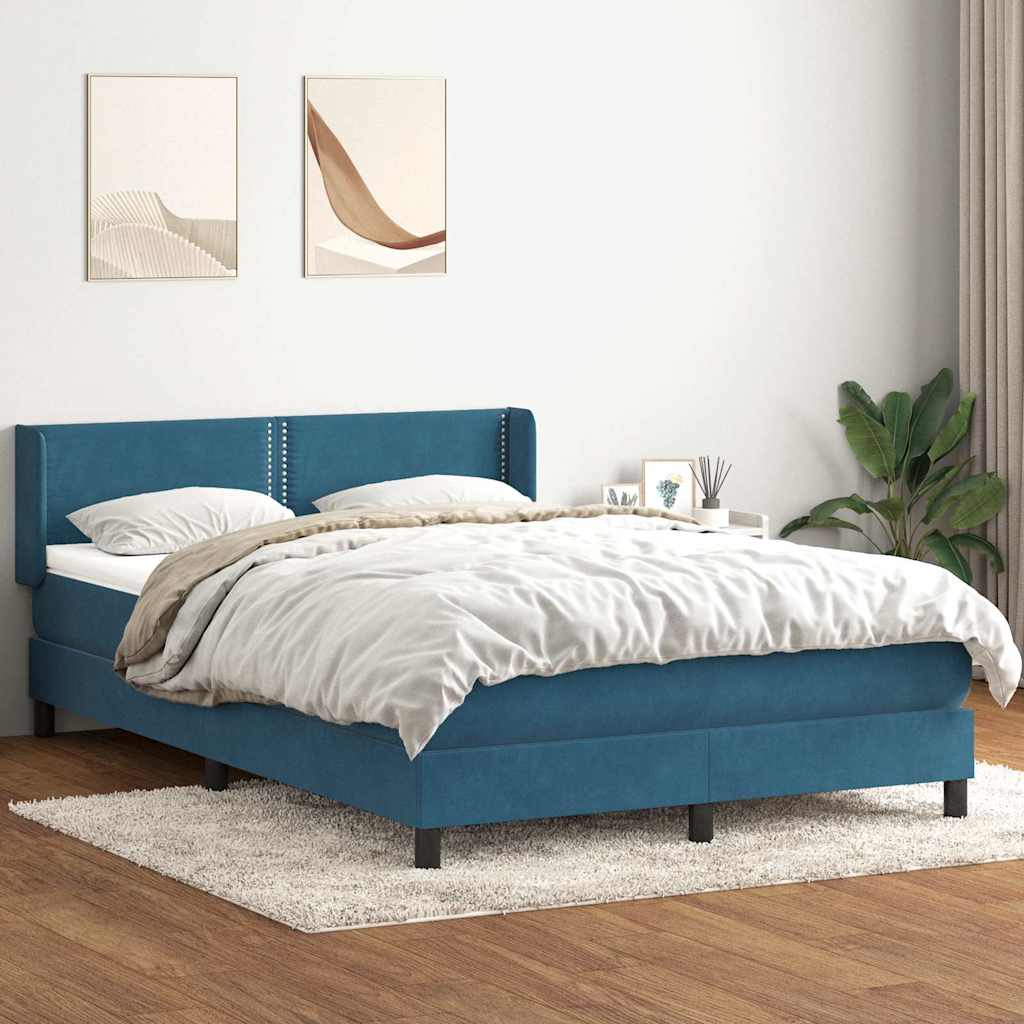 vidaXL Pat box spring cu saltea, albastru închis, 160x220 cm, catifea