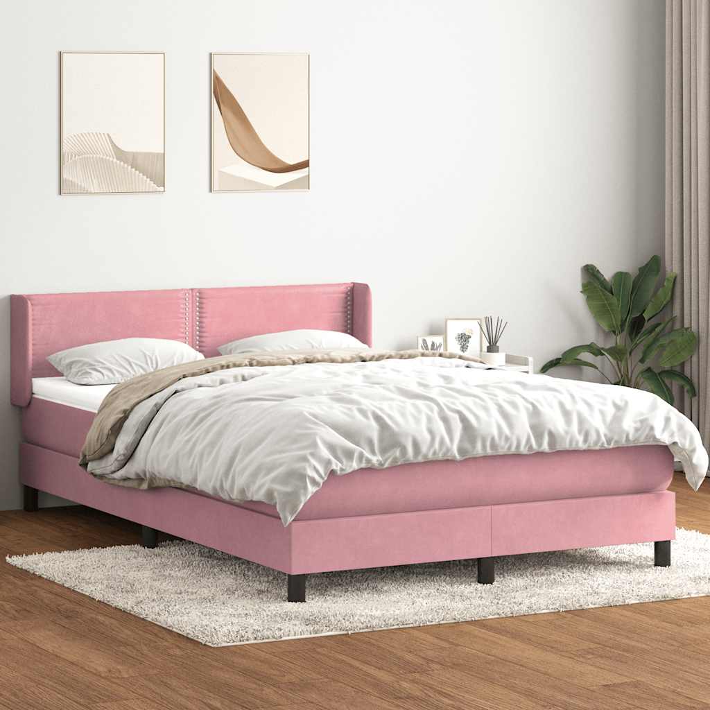 vidaXL Boxspringbett mit Matratze Rosa 160x220 cm Samt