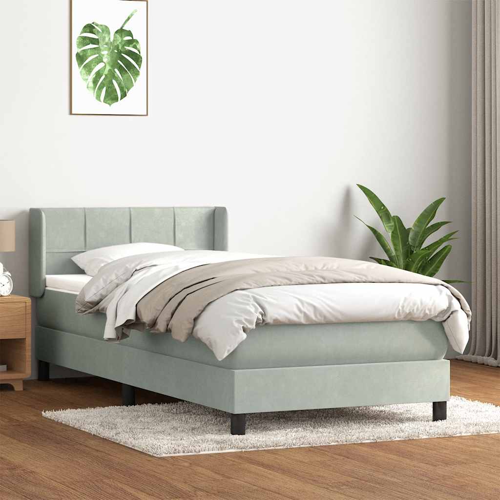 vidaXL Pat box spring cu saltea, gri deschis, 80x210 cm, catifea