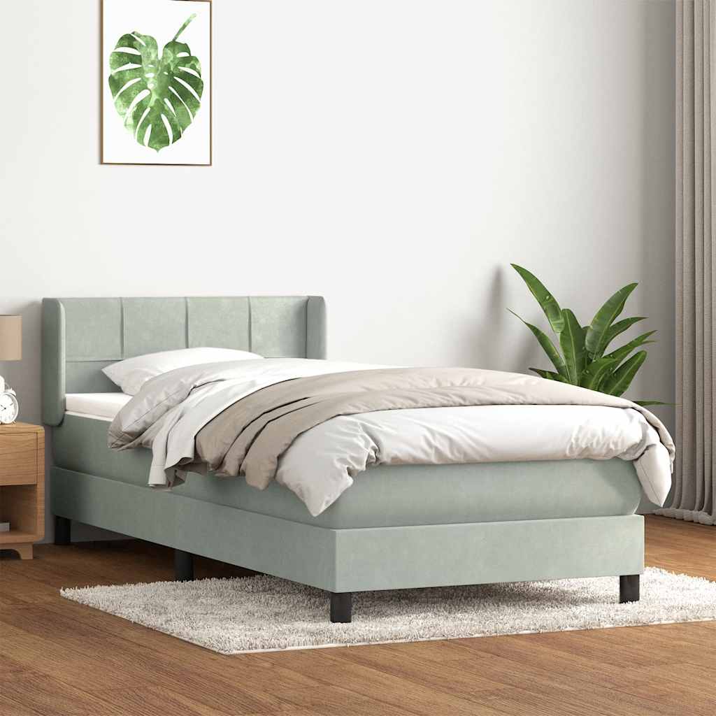 Kontinentalseng med madras og topmadras 80 x 210 cm - lysegrå fløjl