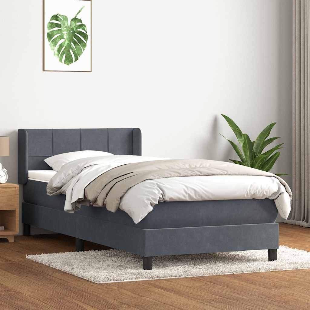 vidaXL Pat box spring cu saltea, gri închis, 80x210 cm, catifea