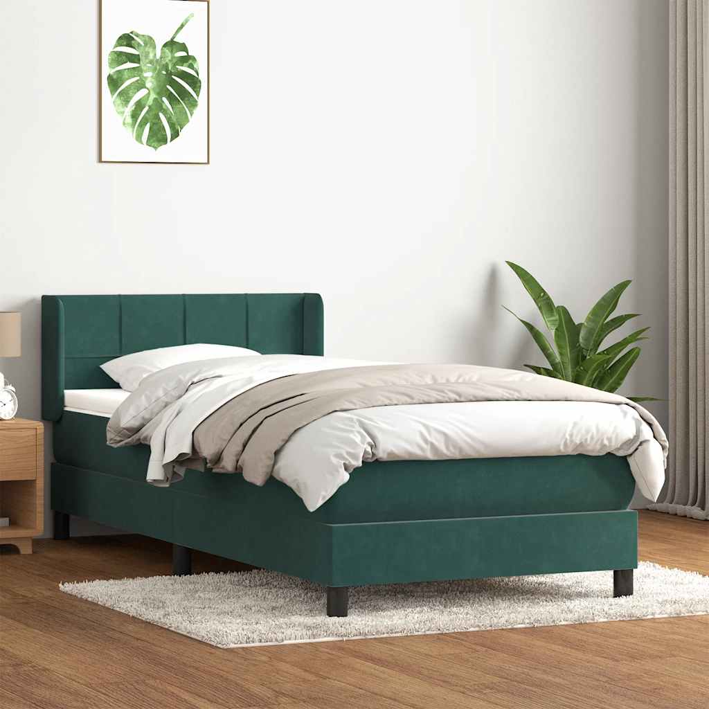 vidaXL Pat box spring cu saltea, verde închis, 80x210 cm, catifea