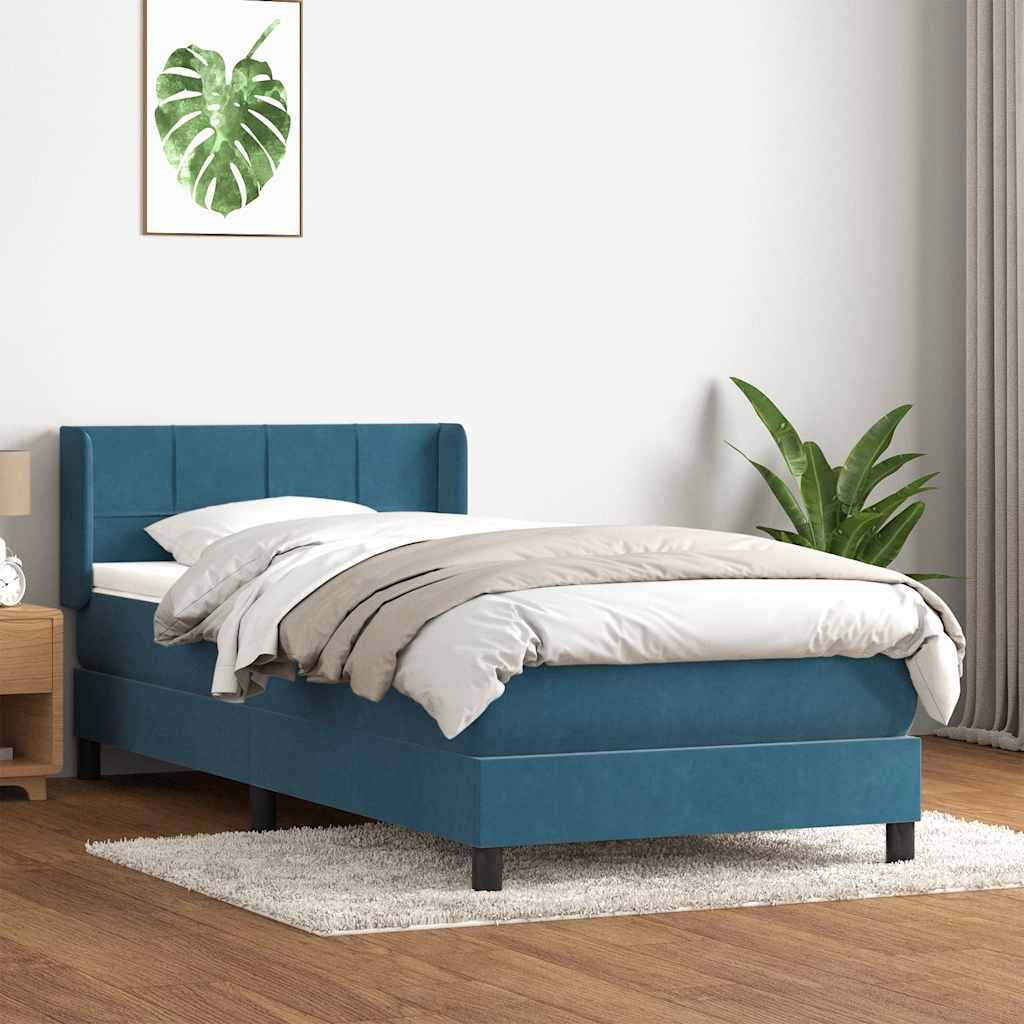 vidaXL Pat box spring cu saltea, albastru închis, 80x210 cm, catifea