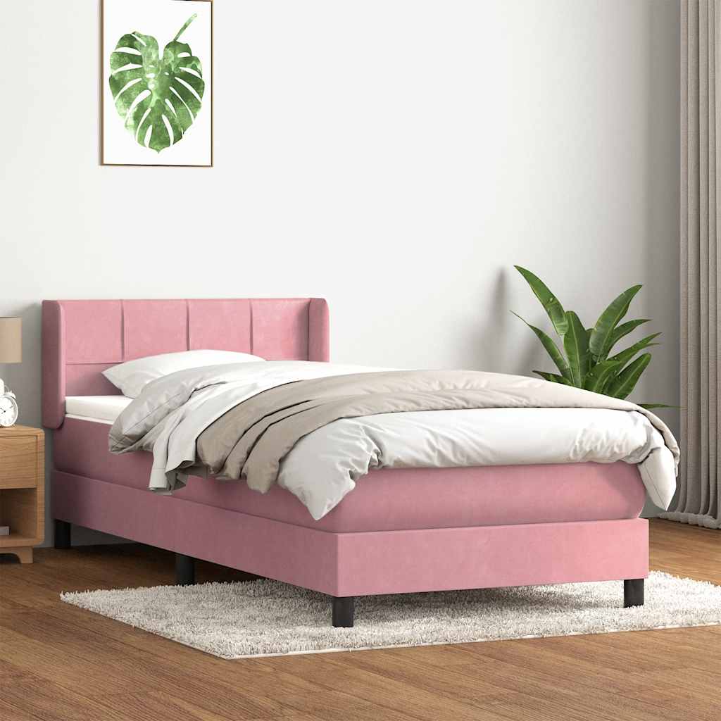 vidaXL Pat box spring cu saltea, roz, 80x210 cm, catifea