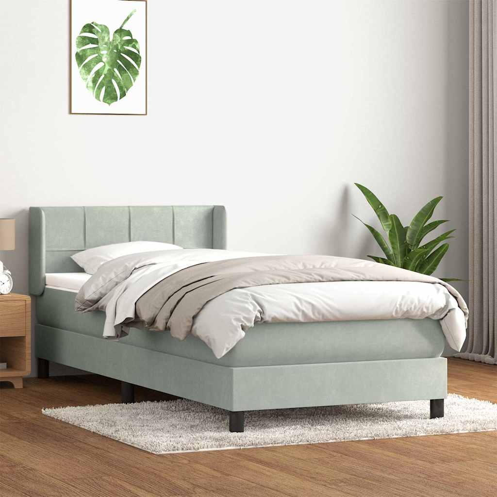 vidaXL Pat box spring cu saltea, gri deschis, 90x210 cm, catifea