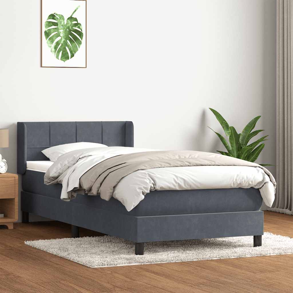 vidaXL Pat box spring cu saltea, gri închis, 90x210 cm, catifea