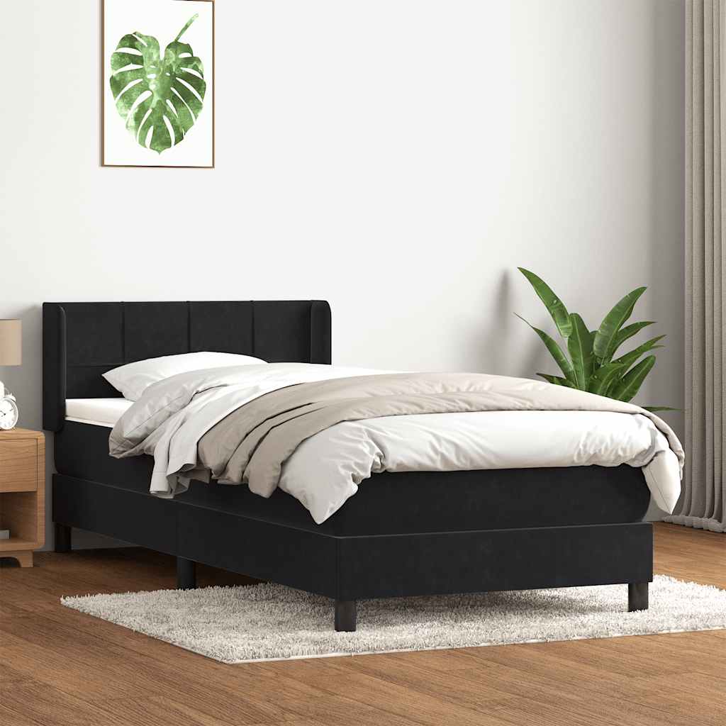 vidaXL Pat box spring cu saltea, negru, 90x210 cm, catifea