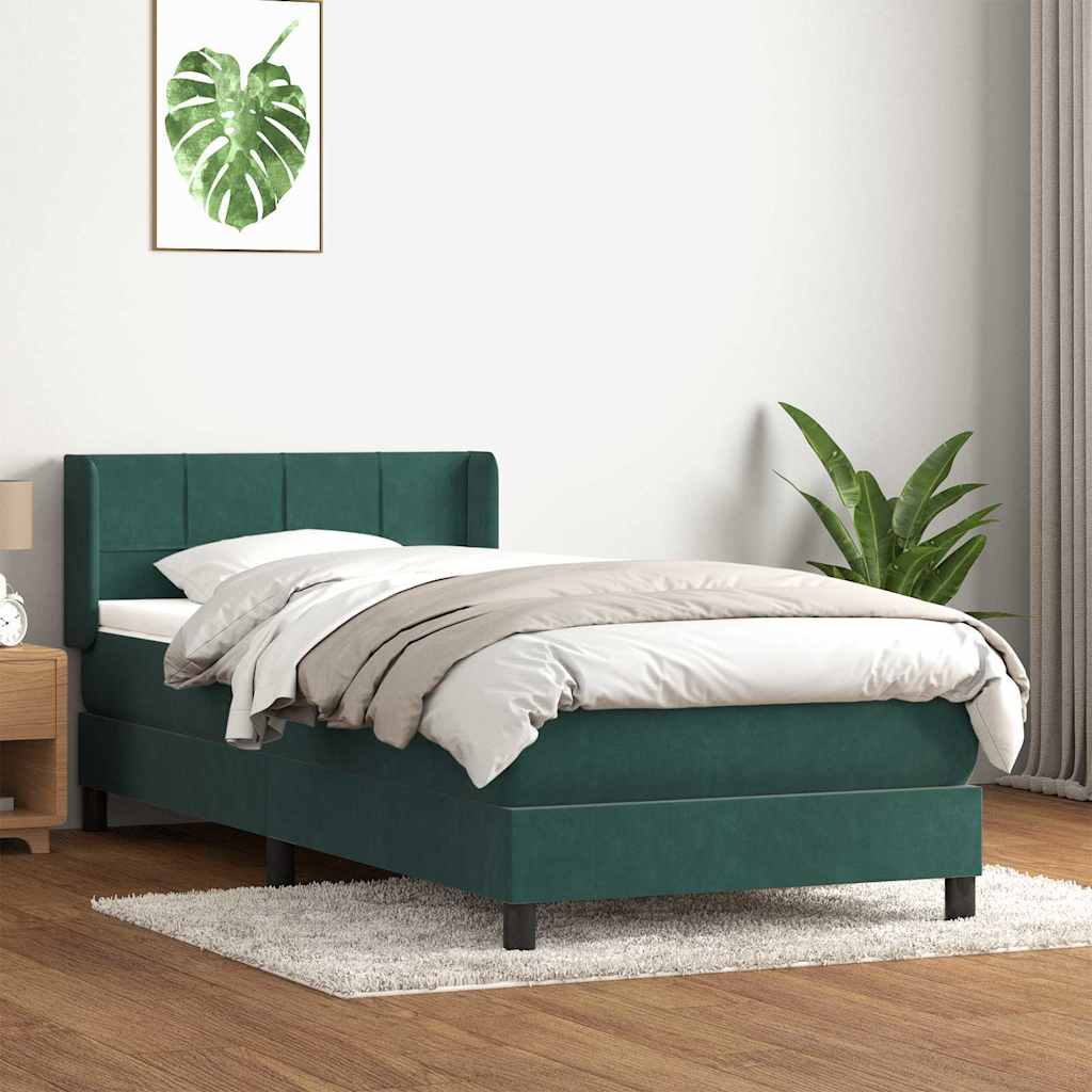 vidaXL Pat box spring cu saltea, verde închis, 90x210 cm, catifea