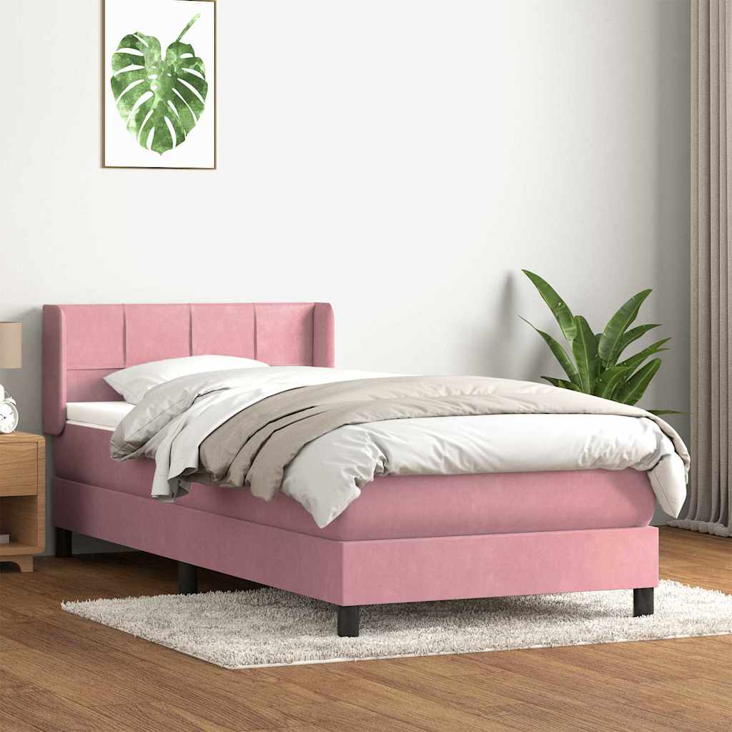 vidaXL Boxspringbett mit Matratze Rosa 90x210 cm Samt