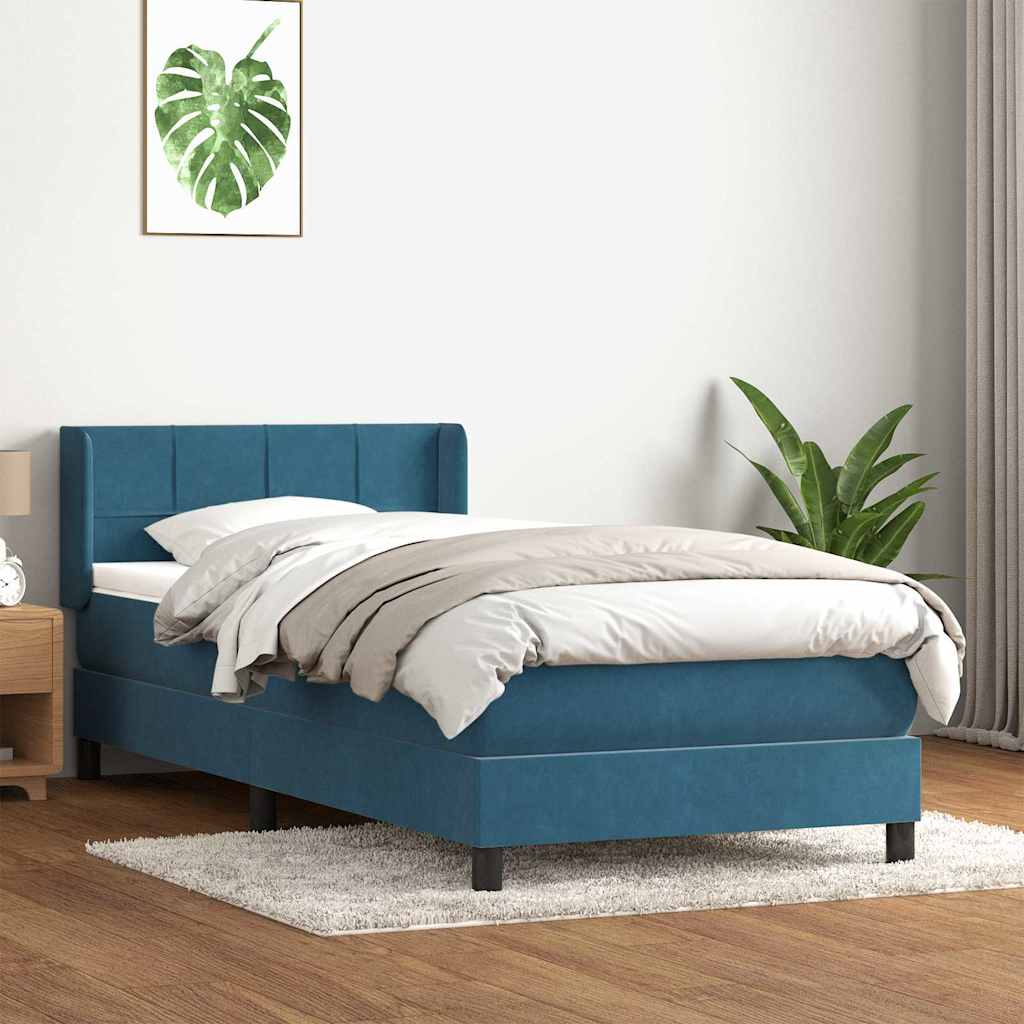 vidaXL Pat box spring cu saltea, albastru închis, 100x210 cm, catifea