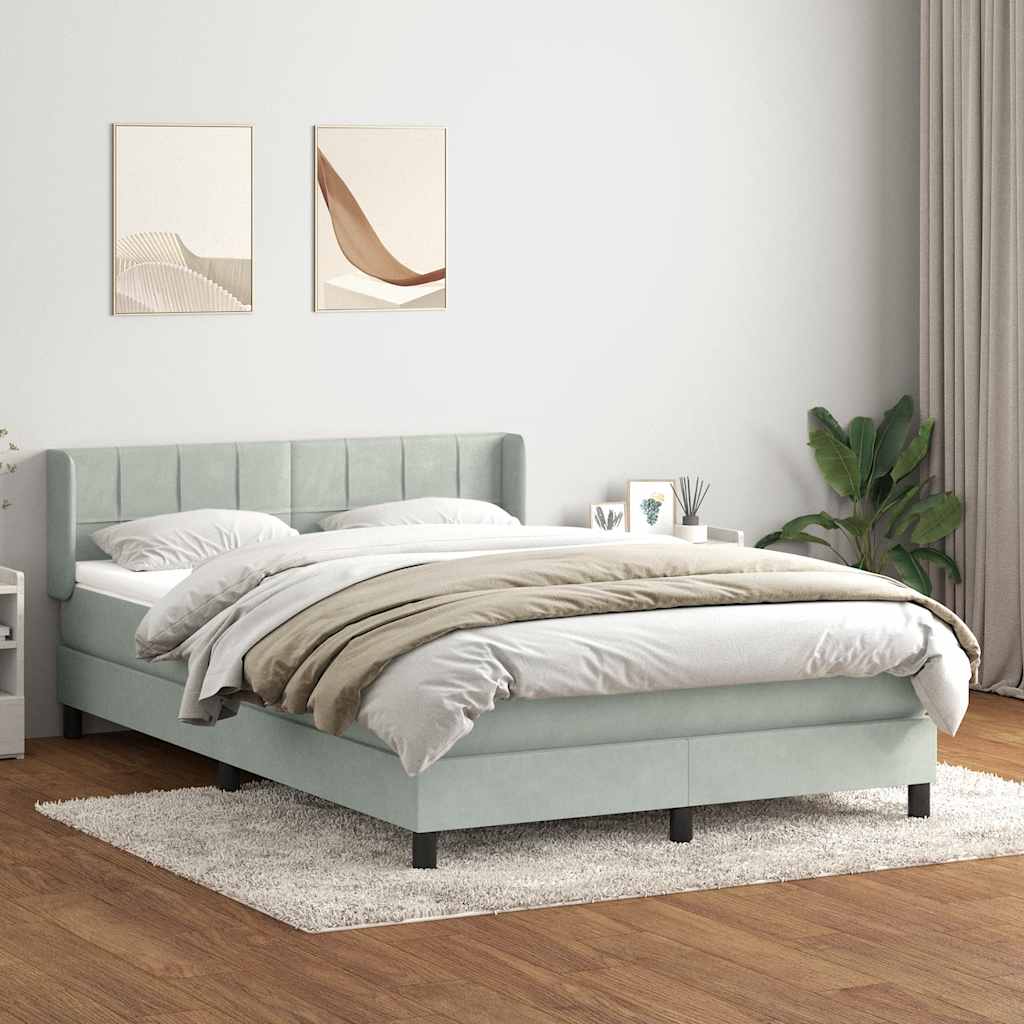vidaXL Boxspringbett mit Matratze Hellgrau 140x210 cm Samt