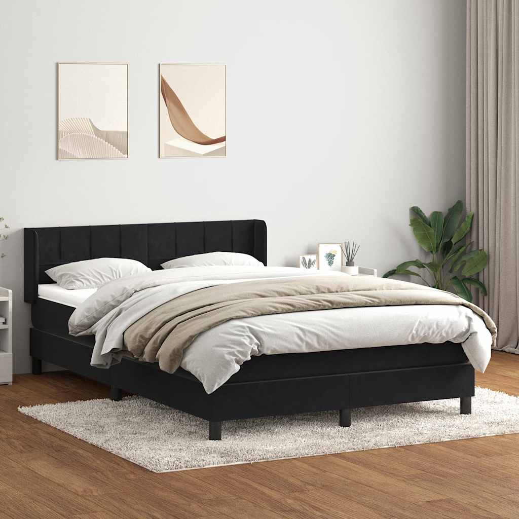 vidaXL Pat box spring cu saltea, negru, 140x210 cm, catifea