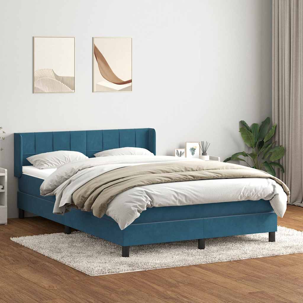 vidaXL Pat box spring cu saltea, albastru închis, 140x210 cm, catifea