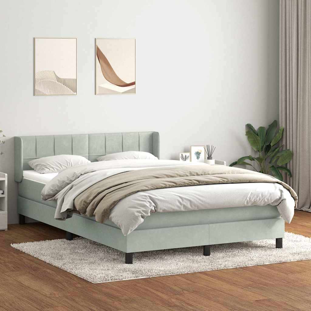 vidaXL Boxspringbett mit Matratze Hellgrau 160x210 cm Samt