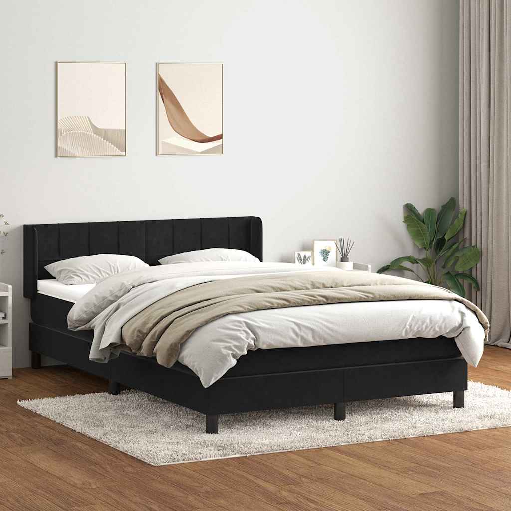 vidaXL Pat box spring cu saltea, negru, 160x210 cm, catifea