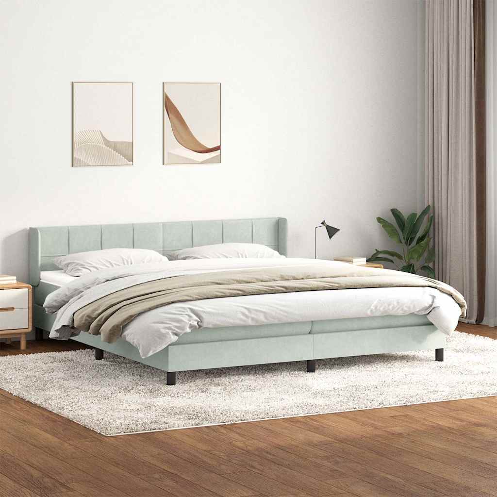 vidaXL Boxspringbett mit Matratze Hellgrau 180x210 cm Samt