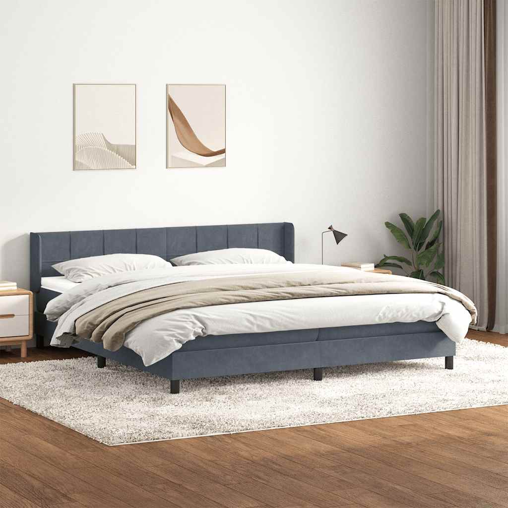 vidaXL Pat box spring cu saltea, gri închis, 180x210 cm, catifea