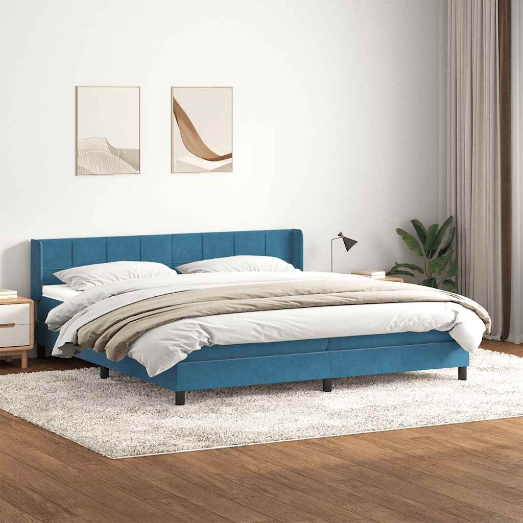 vidaXL Pat box spring cu saltea, albastru închis, 180x210 cm, catifea