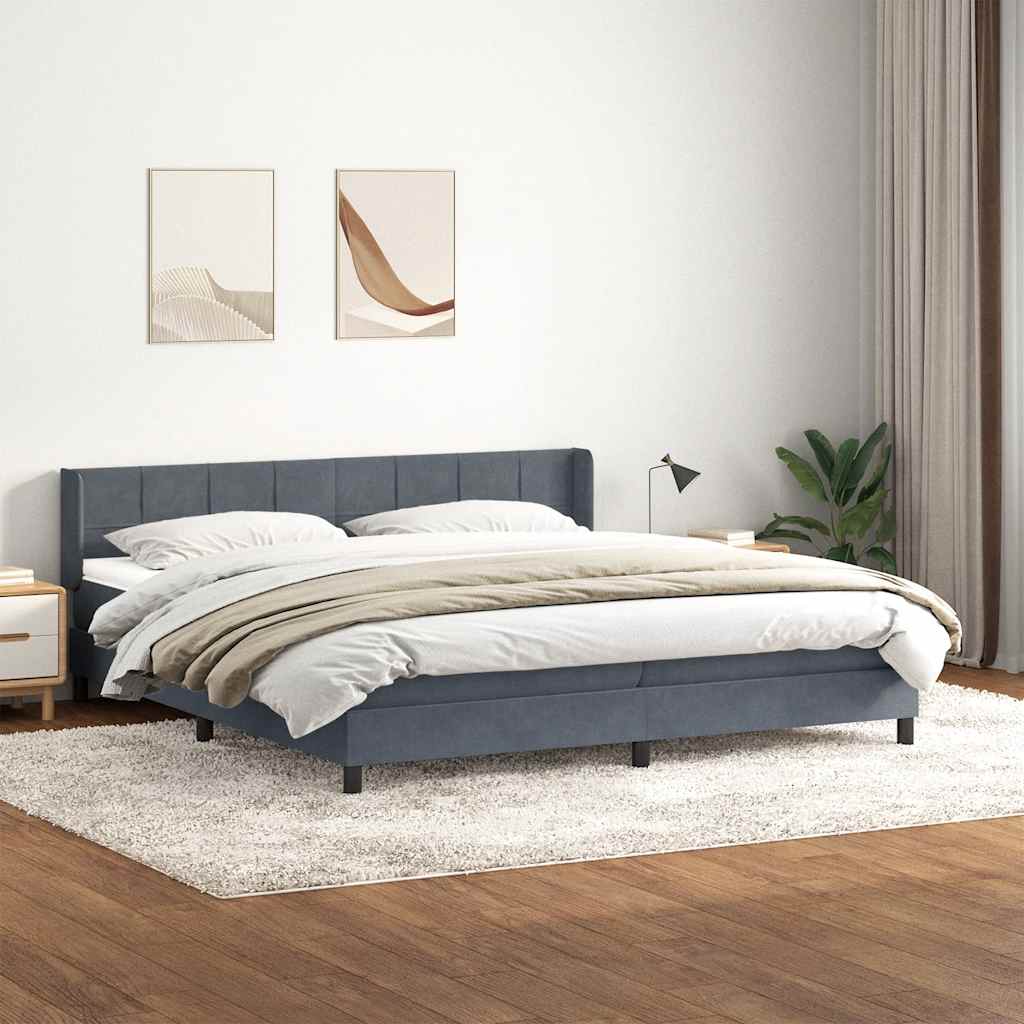 vidaXL Boxspringbett mit Matratze Dunkelgrau 200x210 cm Samt