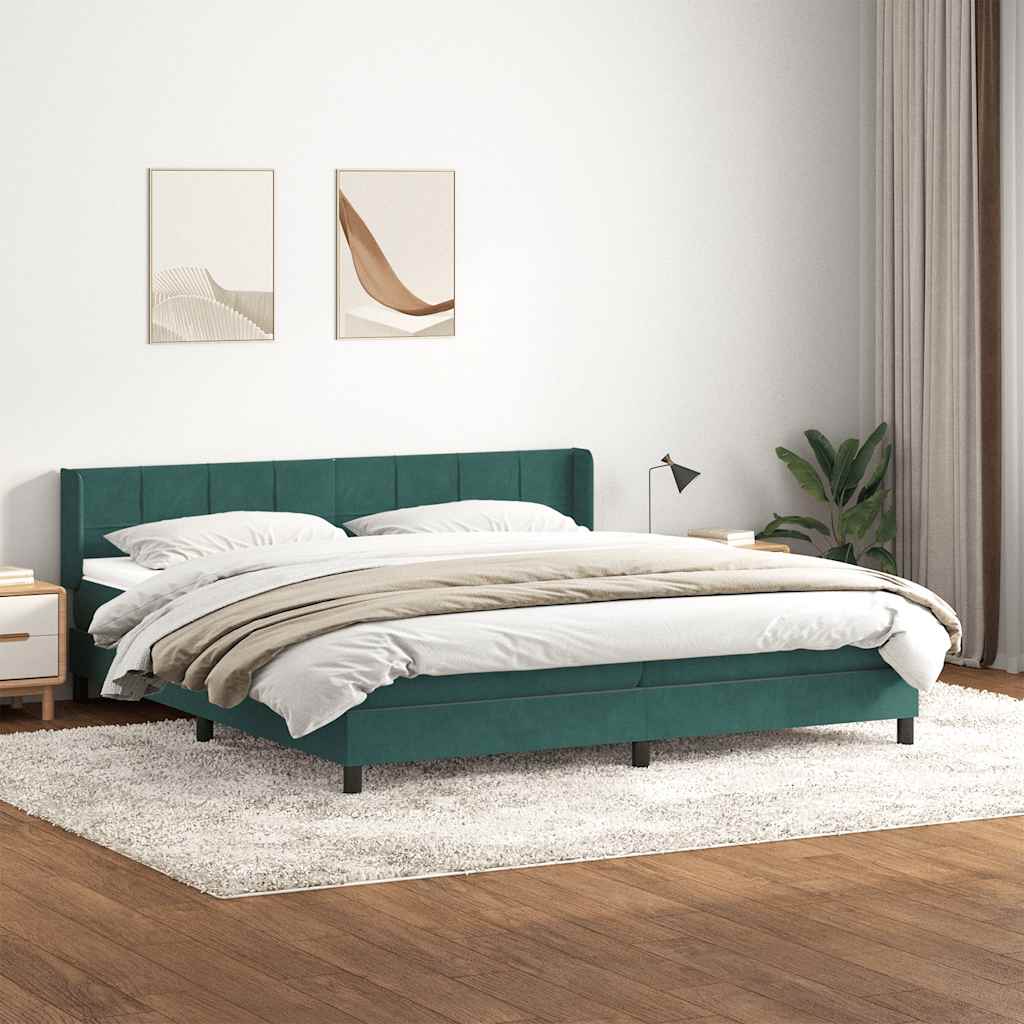 vidaXL Pat box spring cu saltea, verde închis, 200x210 cm, catifea