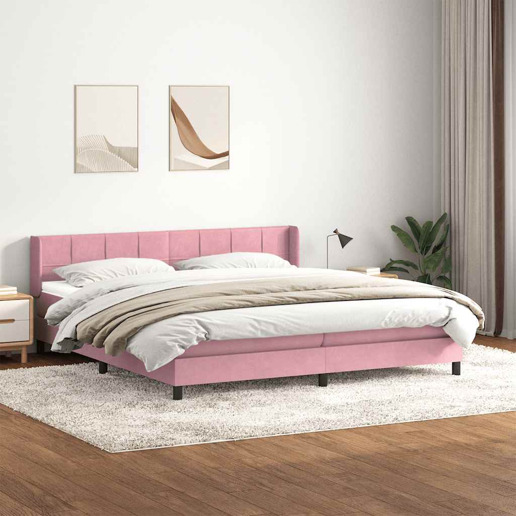 vidaXL Pat box spring cu saltea, roz, 200x210 cm, catifea