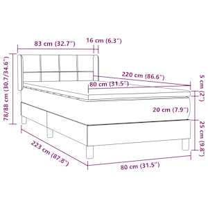 Box spring postel s matrací tmavě šedá 80x220 cm samet - obrázek 12