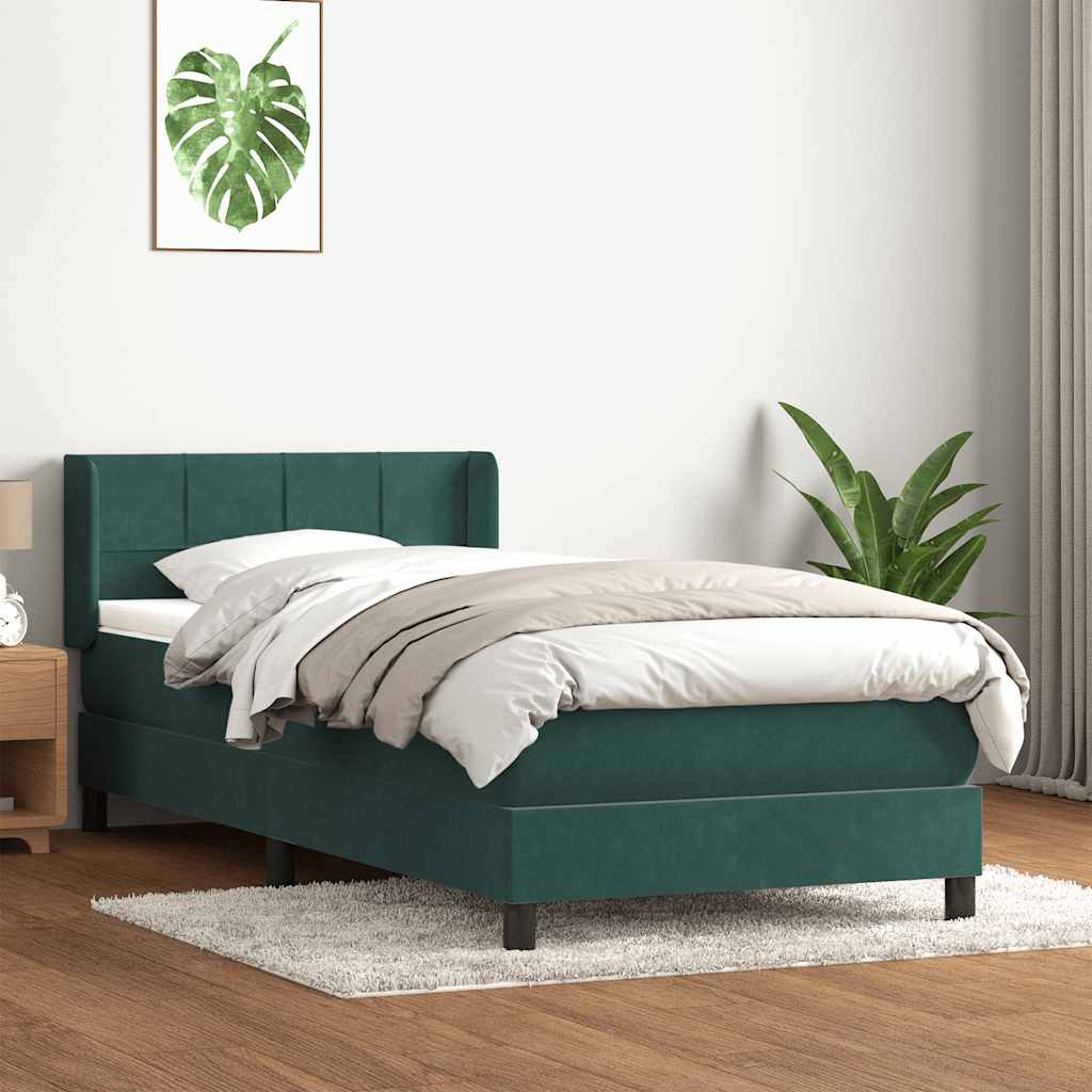 vidaXL Pat box spring cu saltea, verde închis, 80x220 cm, catifea