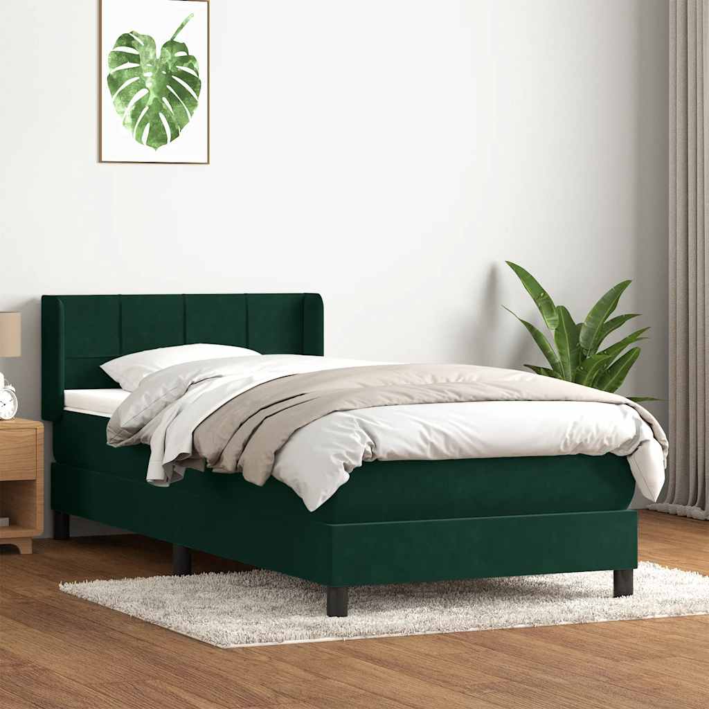 Thumbnail - vidaXL Boxspringbett mit Matratze Dunkelgrün 80x220 cm Samt