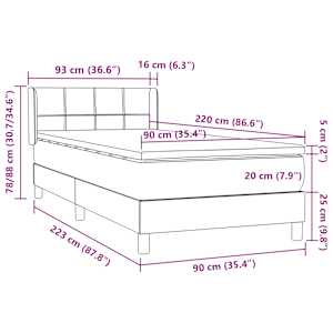 Box Spring Postel s matrací Světle šedá 90x220 cm Samet - obrázek 12
