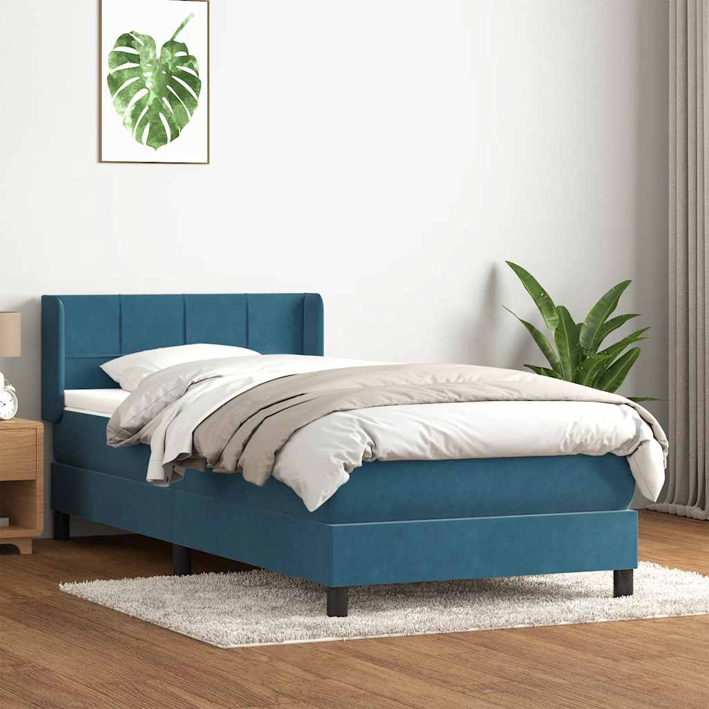 vidaXL Pat box spring cu saltea, albastru închis, 100x220 cm, catifea