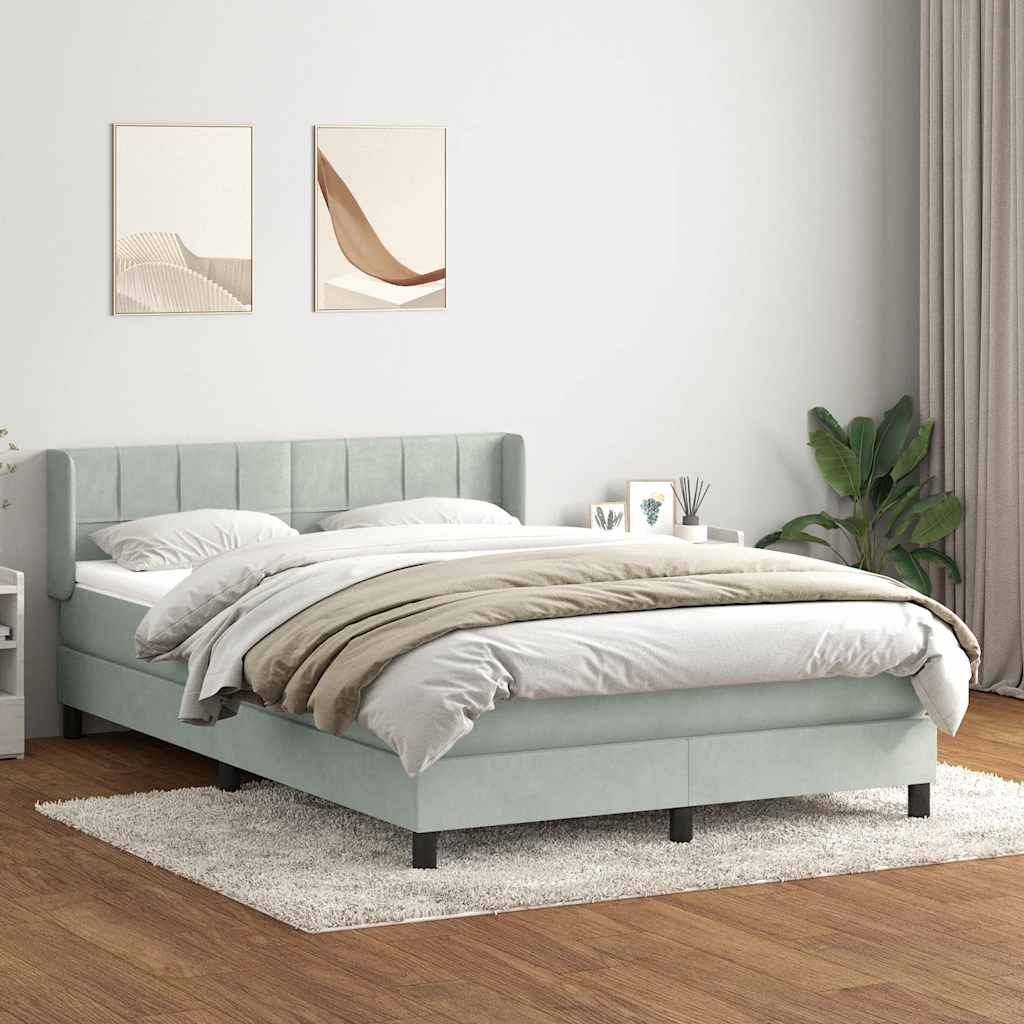 vidaXL Pat box spring cu saltea, gri deschis, 140x220 cm, catifea