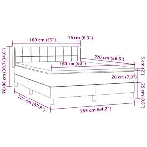 Box spring postel s matrací černá 160x220 cm samet - obrázek 12