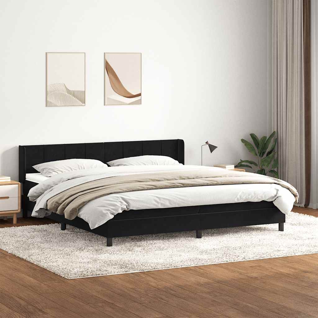 vidaXL Pat box spring cu saltea, negru, 180x220 cm, catifea