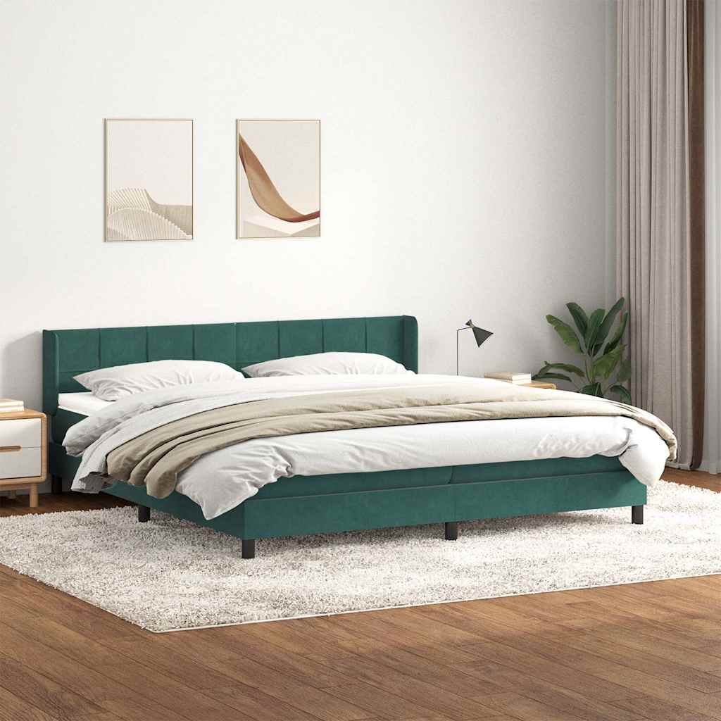 vidaXL Pat box spring cu saltea, verde închis, 180x220 cm, catifea