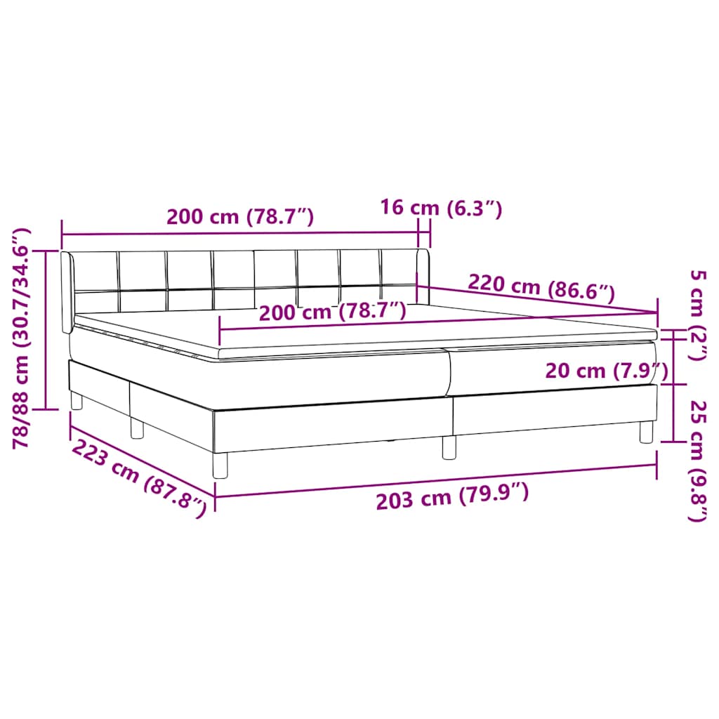 Łóżko typu Box Spring z materacem Ciemnoszary 200x220cm Aksamit