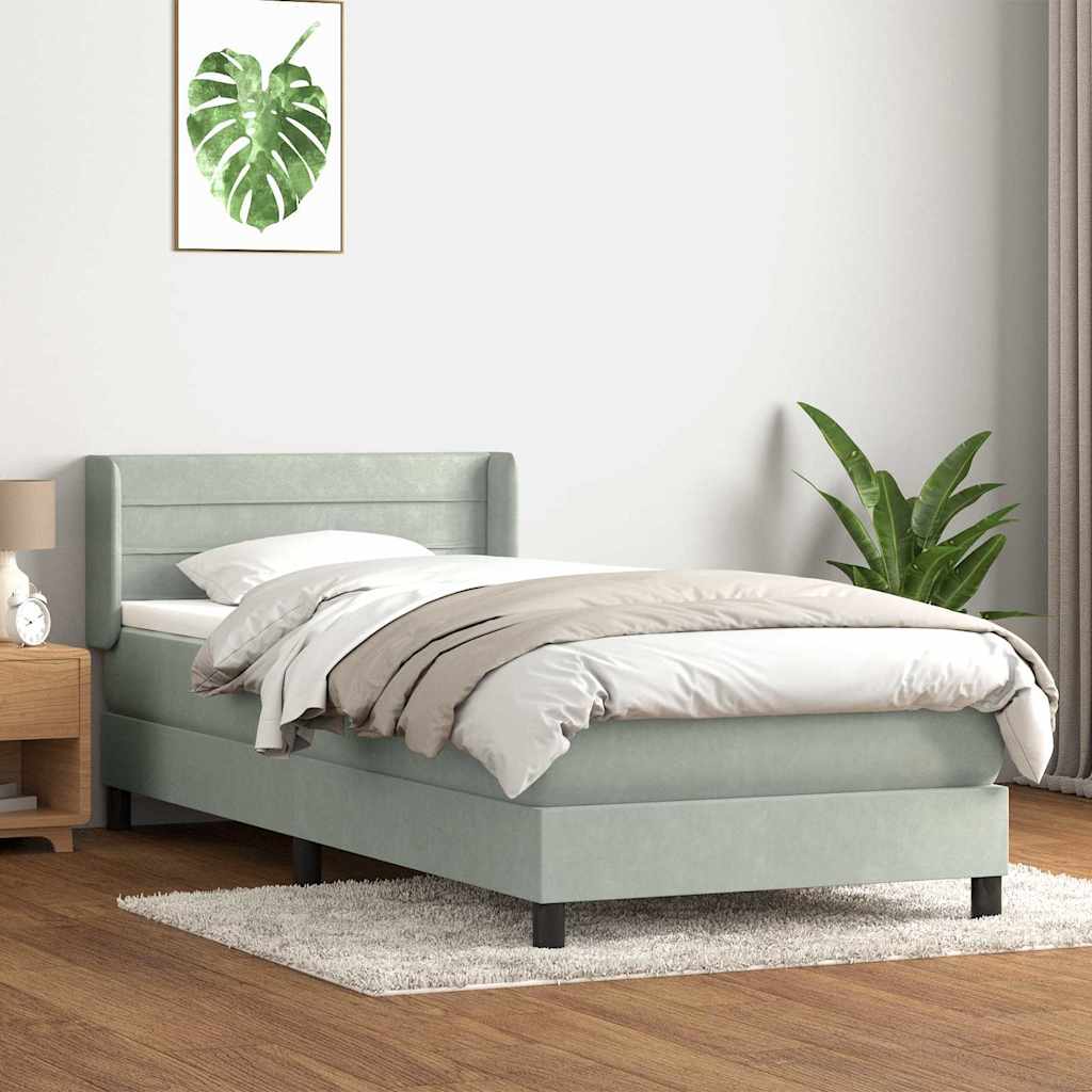 vidaXL Pat box spring cu saltea, gri deschis, 80x210 cm, catifea