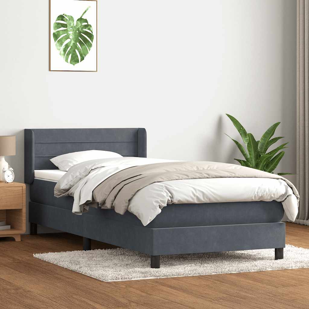 vidaXL Pat box spring cu saltea, gri închis, 80x210 cm, catifea