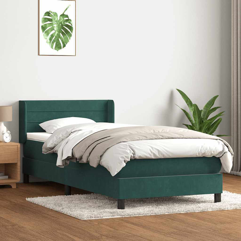 vidaXL Pat box spring cu saltea, verde închis, 80x210 cm, catifea