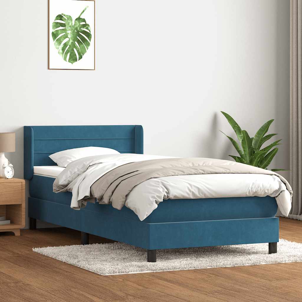 vidaXL Pat box spring cu saltea, albastru închis, 80x210 cm, catifea