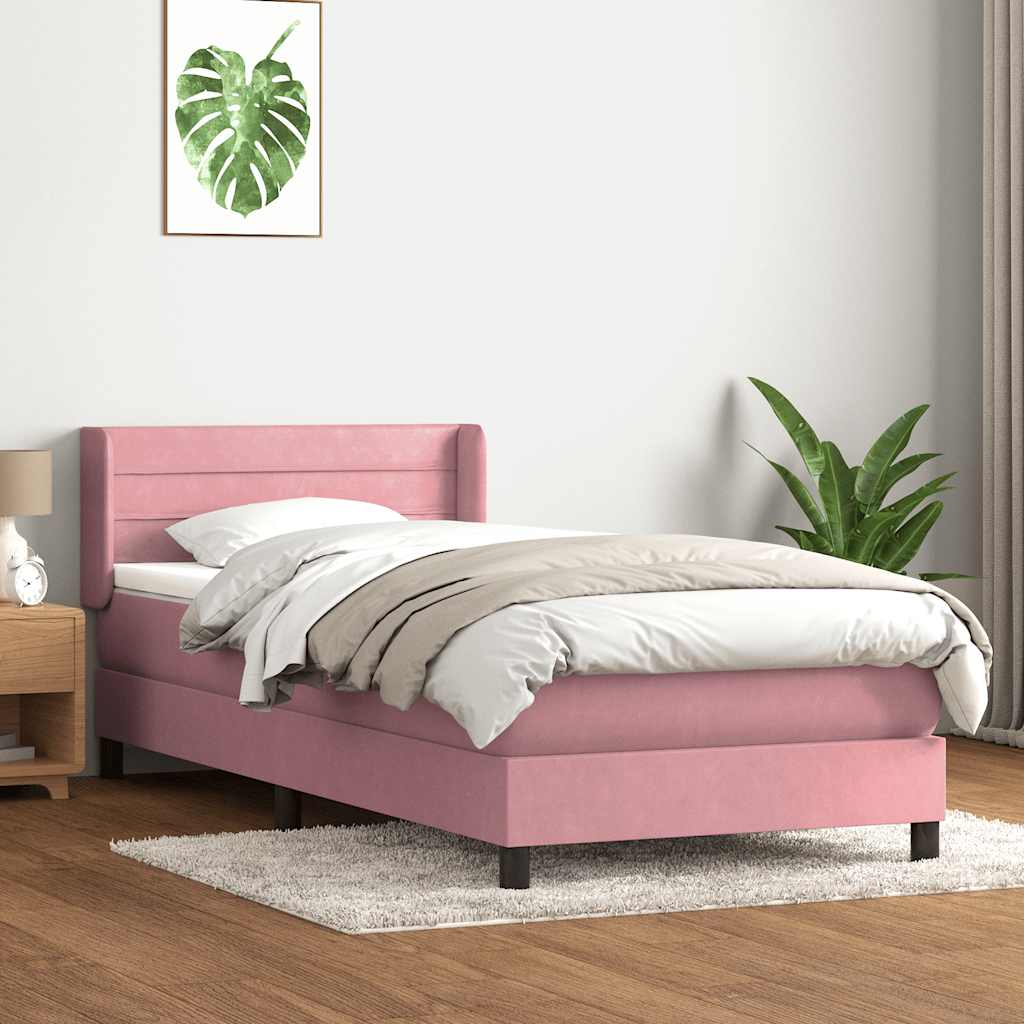 vidaXL Pat box spring cu saltea, roz, 80x210 cm, catifea