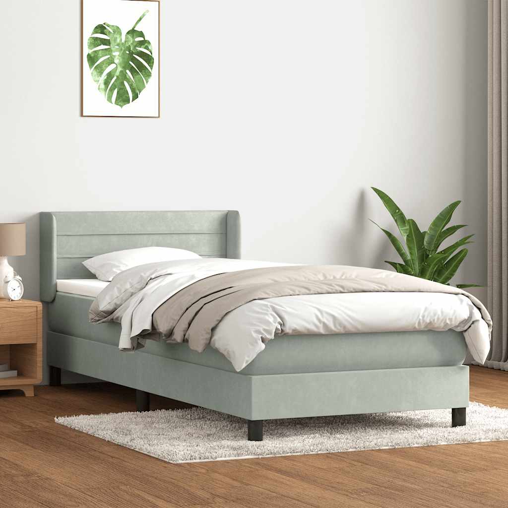 vidaXL Pat box spring cu saltea, gri deschis, 90x210 cm, catifea