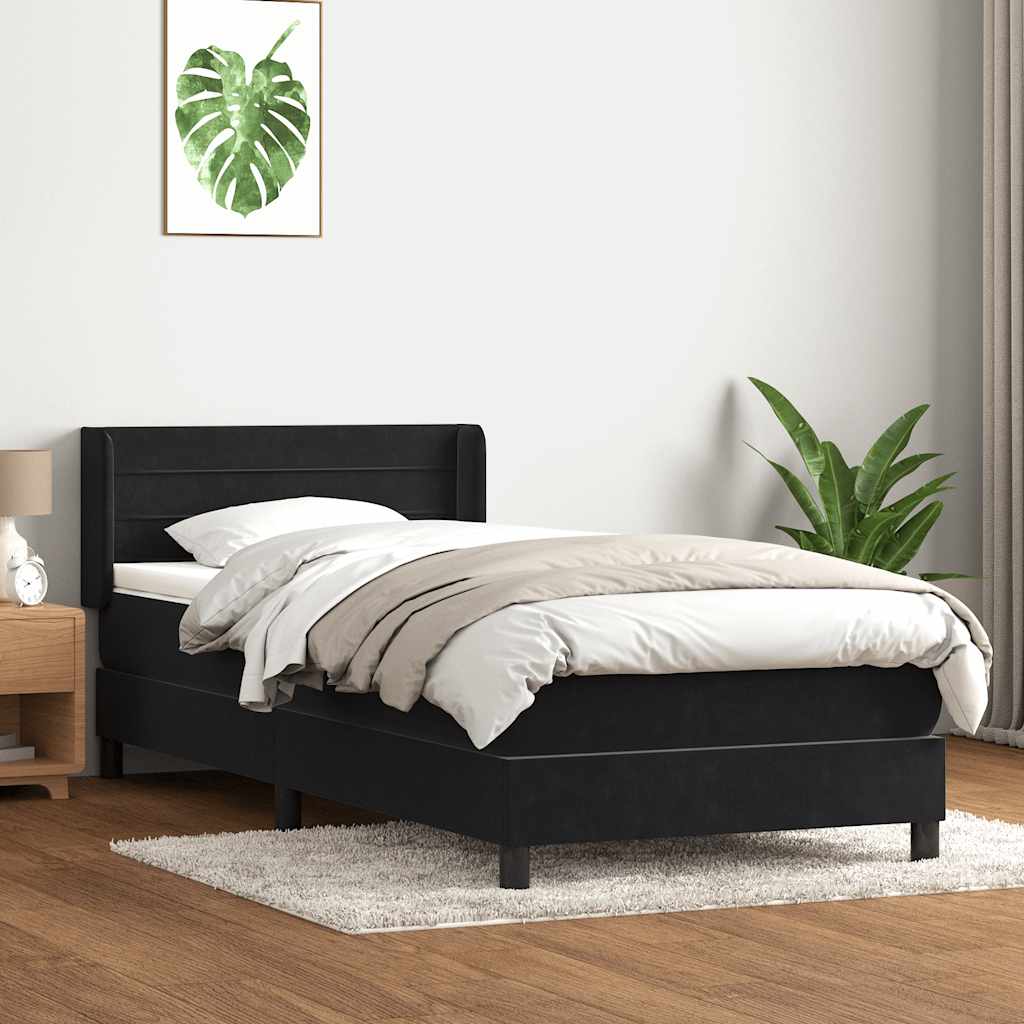 vidaXL Pat box spring cu saltea, negru, 90x210 cm, catifea