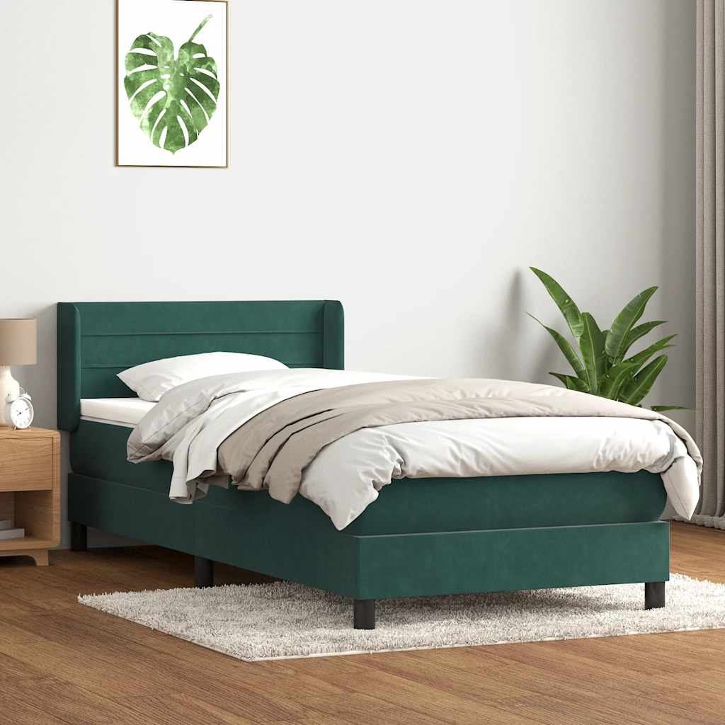 vidaXL Pat box spring cu saltea, verde închis, 90x210 cm, catifea