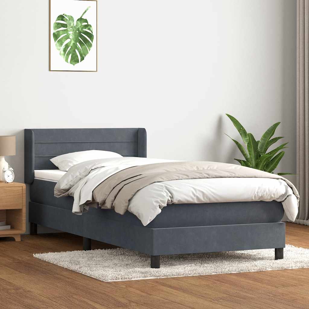 vidaXL Pat box spring cu saltea, gri închis, 100x210 cm, catifea