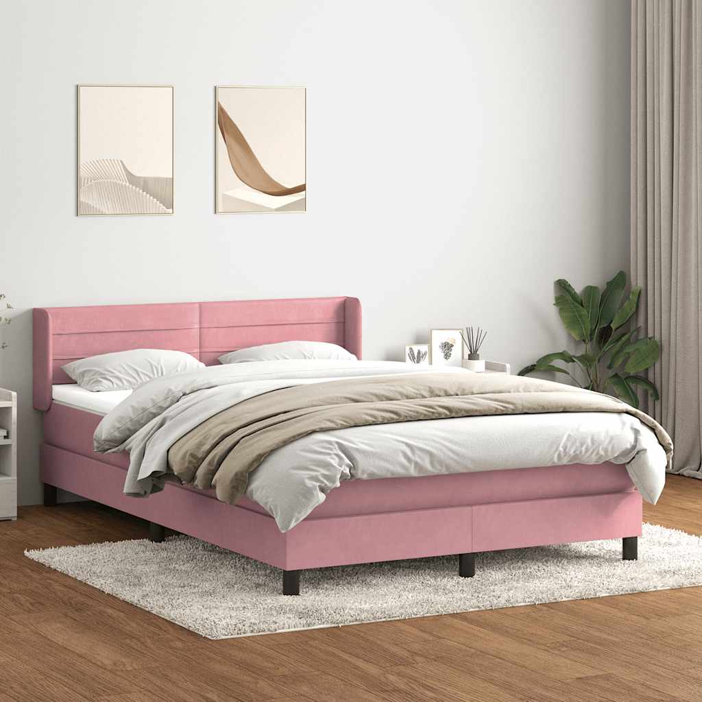 vidaXL Boxspringbett mit Matratze Rosa 160x210 cm Samt