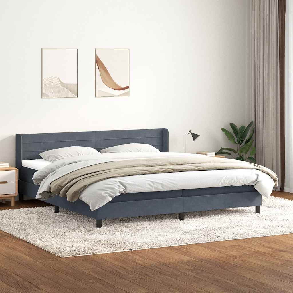 vidaXL Boxspringbett mit Matratze Dunkelgrau 180x210 cm Samt