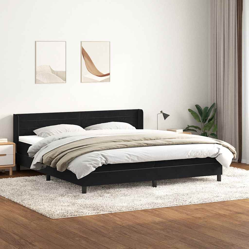 vidaXL Pat box spring cu saltea, negru, 180x210 cm, catifea