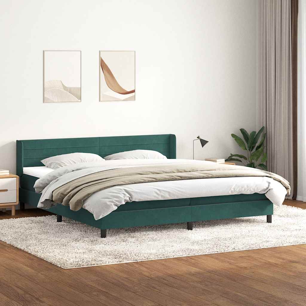 vidaXL Pat box spring cu saltea, verde închis, 180x210 cm, catifea